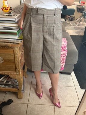 Stradivarius Tailored Bermuda Shorts - Neutral Plaid